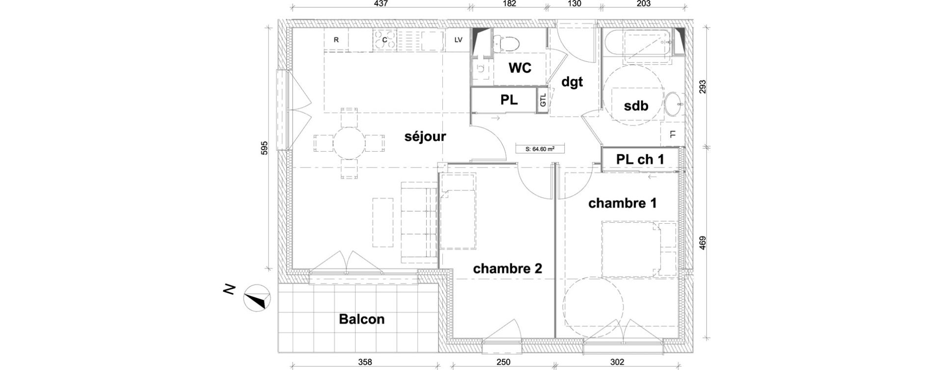 Appartement T3 de 64,60 m2 &agrave; Saint-Laurent-Blangy Centre