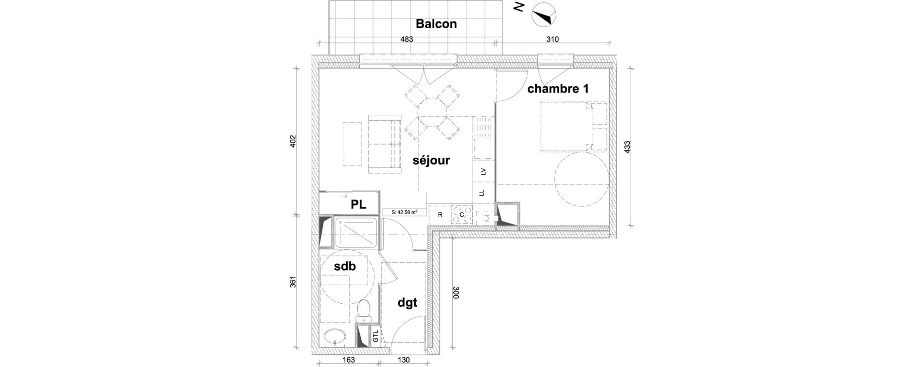 Appartement T2 de 42,58 m2 &agrave; Saint-Laurent-Blangy Centre