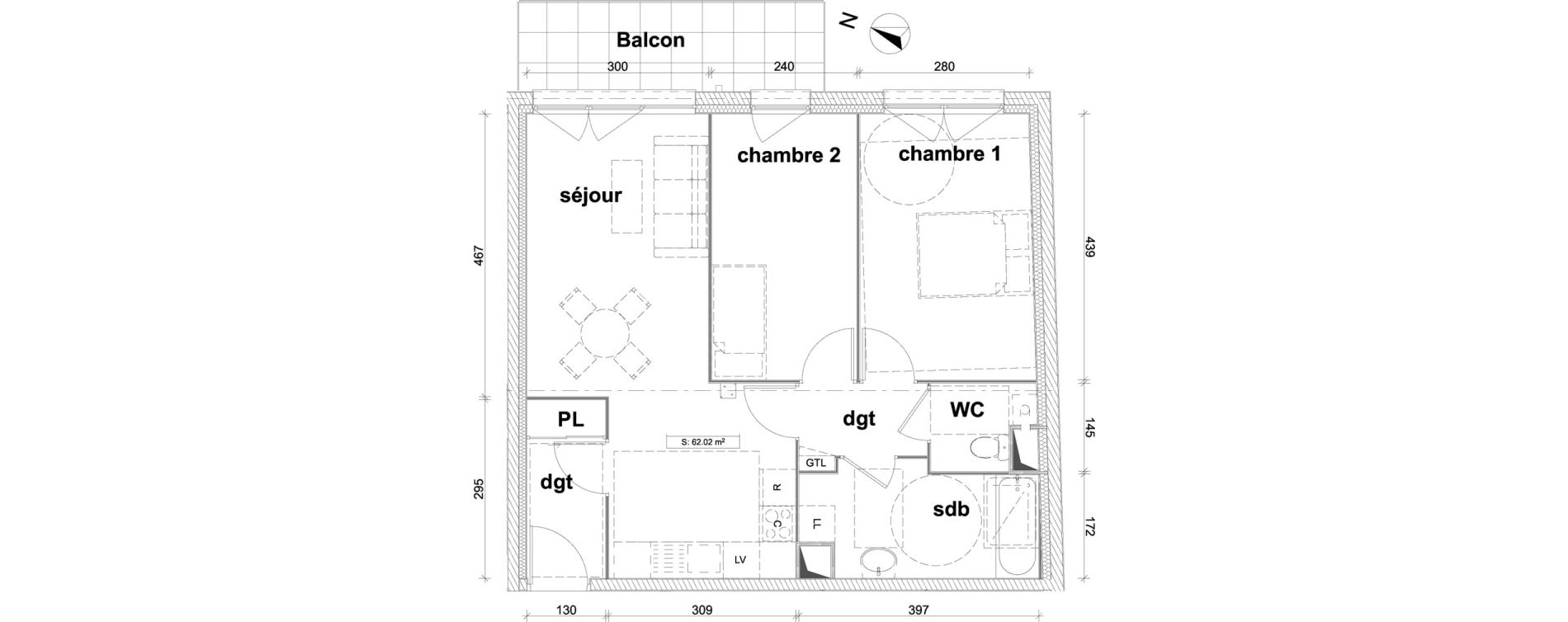 Appartement T3 de 62,02 m2 &agrave; Saint-Laurent-Blangy Centre