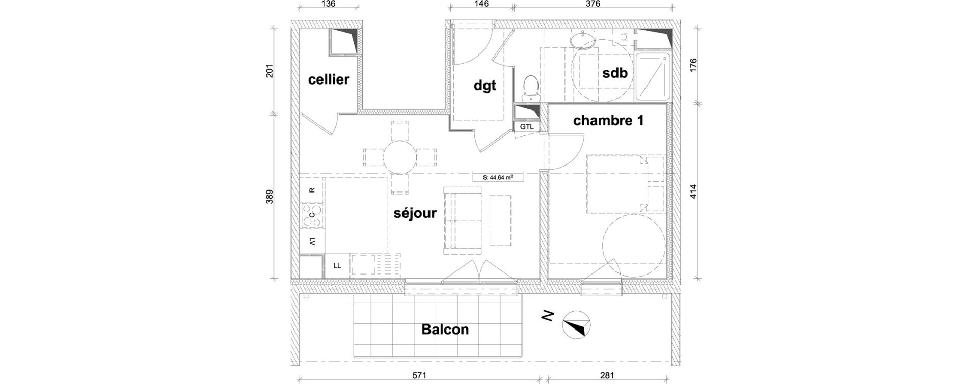 Appartement T2 de 44,64 m2 &agrave; Saint-Laurent-Blangy Centre