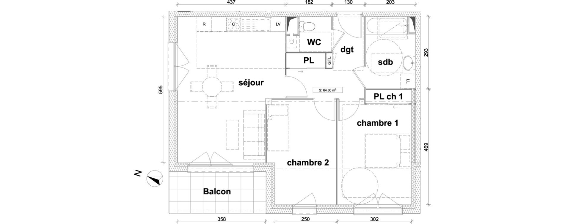 Appartement T3 de 64,60 m2 &agrave; Saint-Laurent-Blangy Centre
