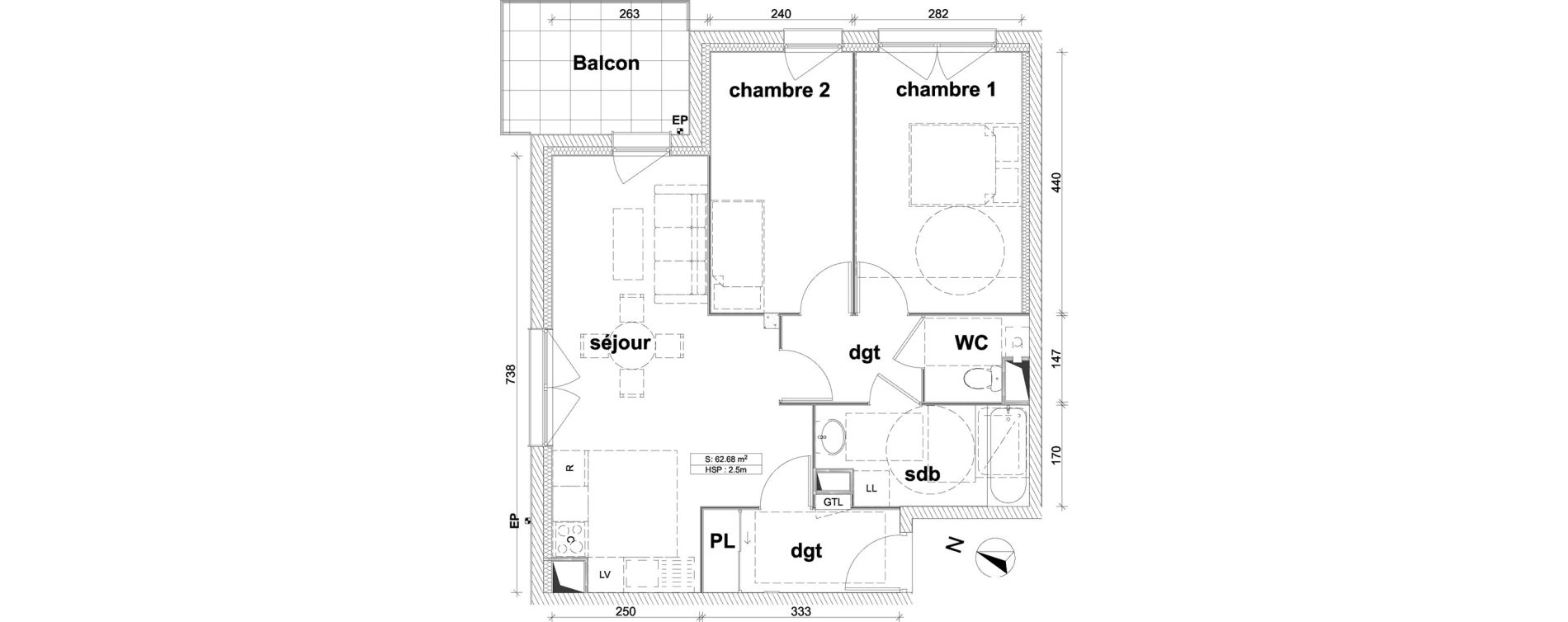 Appartement T3 de 62,68 m2 &agrave; Saint-Laurent-Blangy Centre