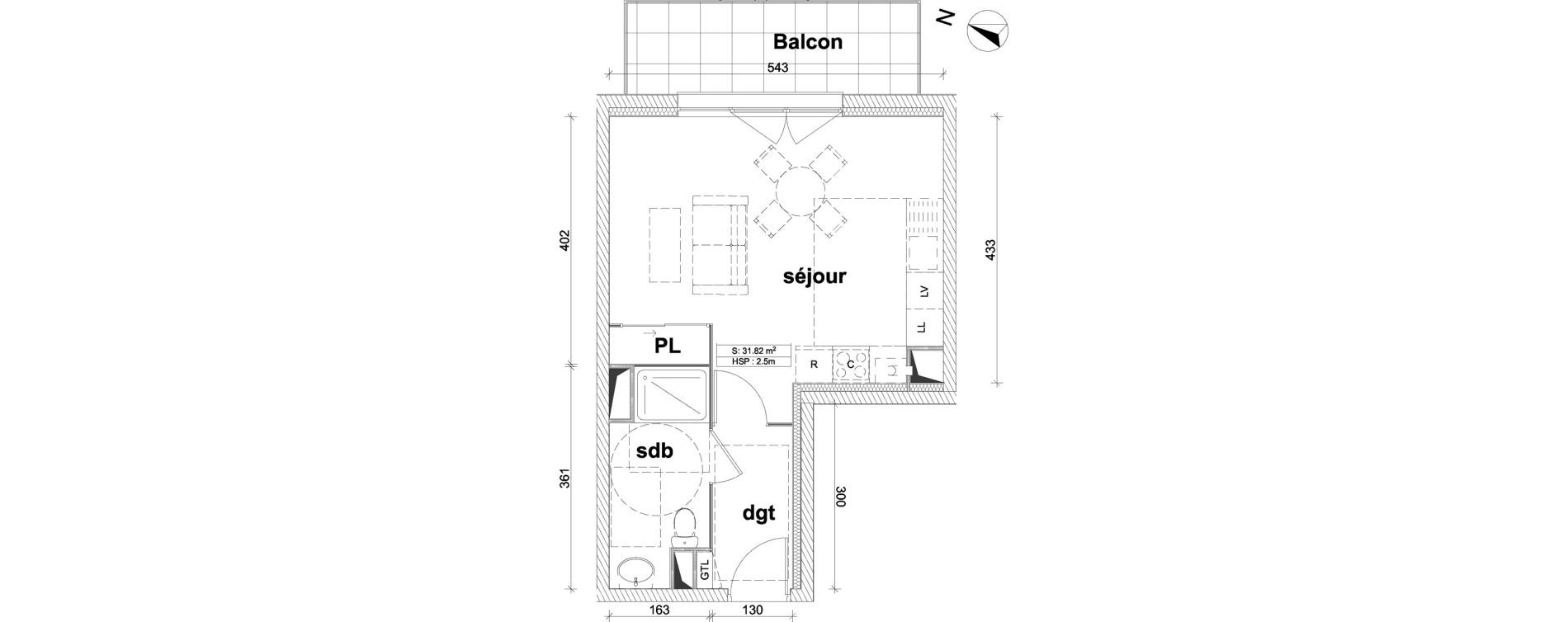 Appartement T1 de 31,82 m2 &agrave; Saint-Laurent-Blangy Centre