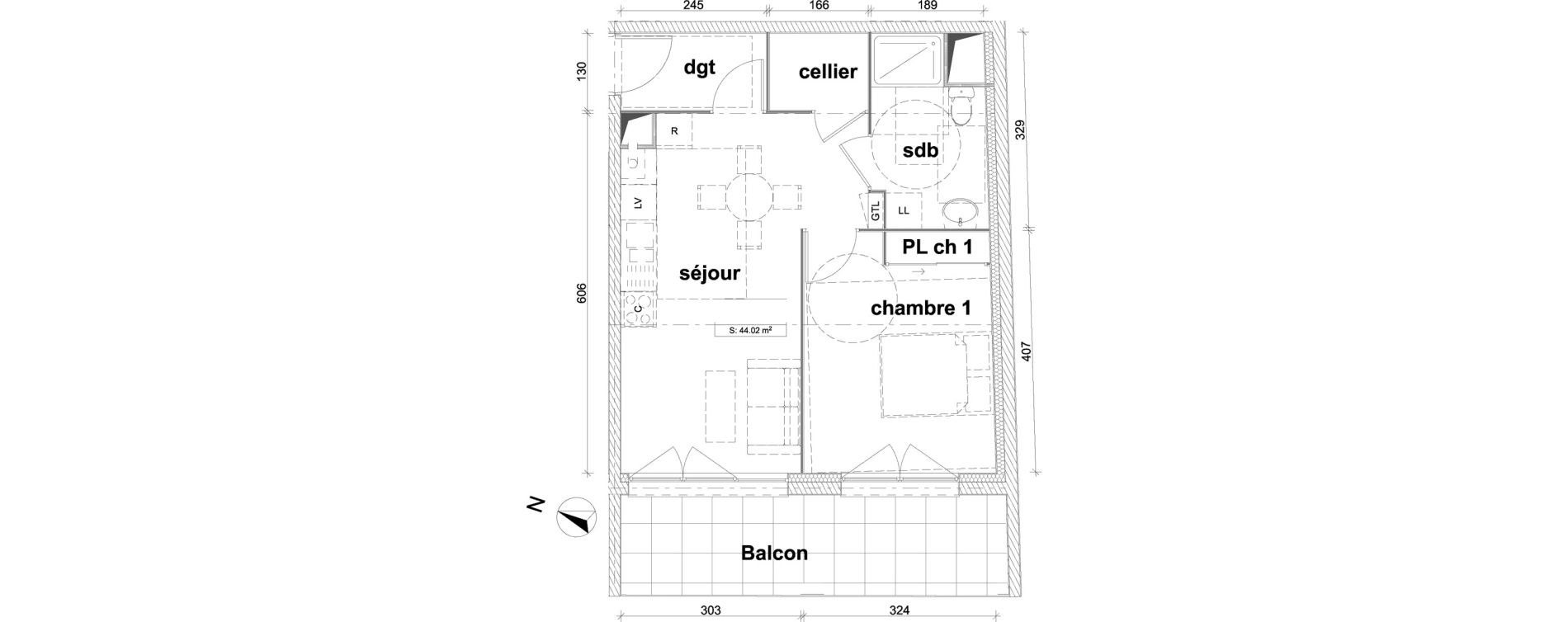 Appartement T2 de 44,02 m2 &agrave; Saint-Laurent-Blangy Centre
