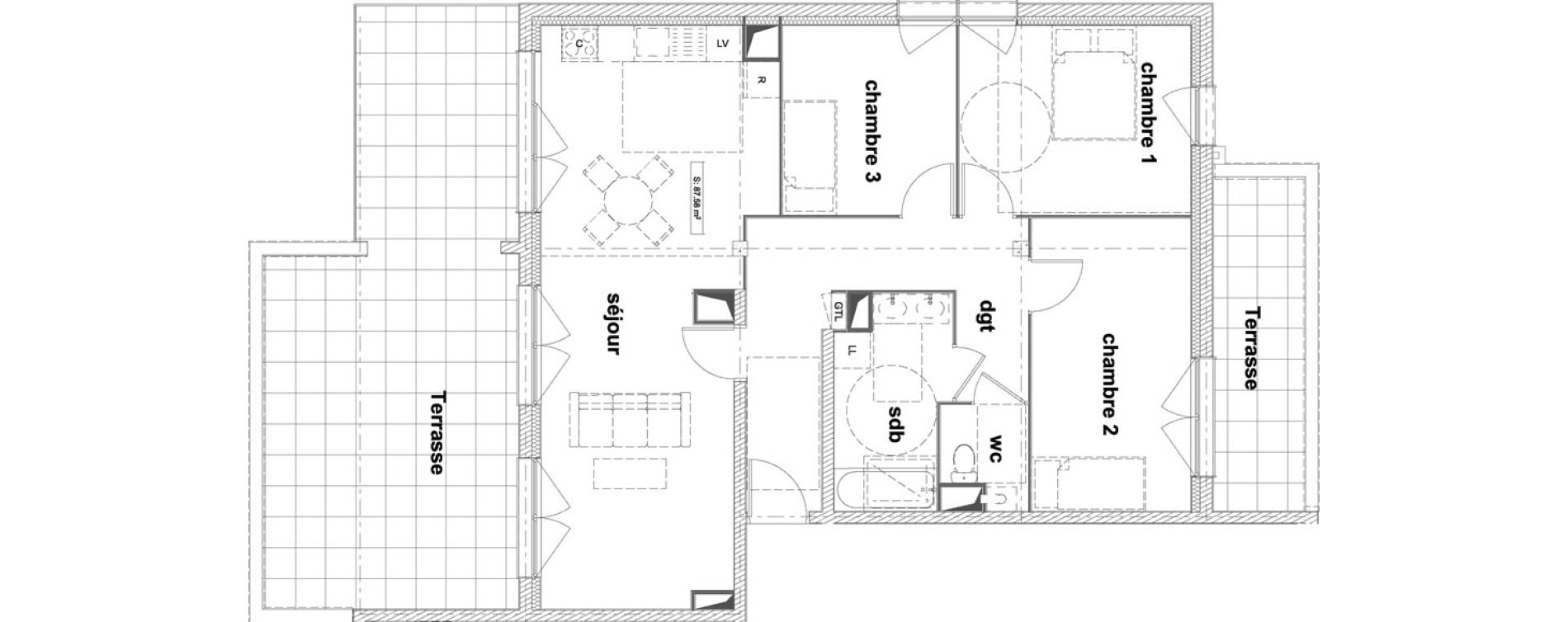 Appartement T4 de 87,58 m2 &agrave; Saint-Laurent-Blangy Centre