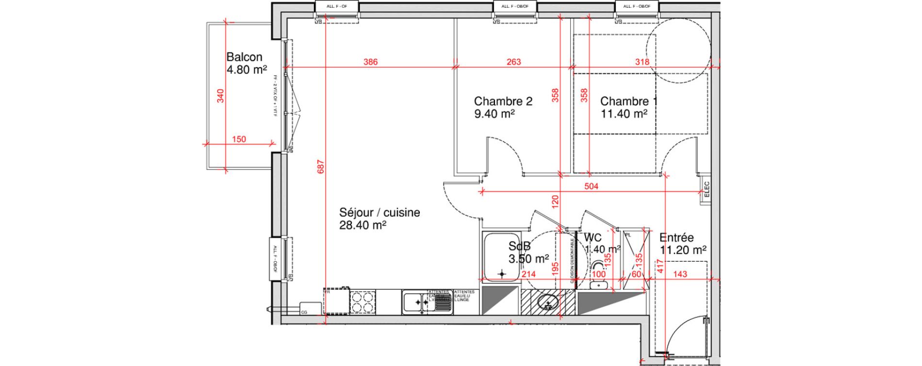 Appartement T3 de 65,30 m2 &agrave; Saint-Martin-Boulogne Wicardenne