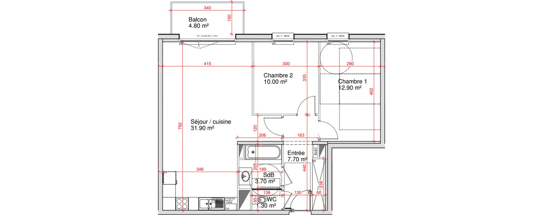 Appartement T3 de 67,50 m2 &agrave; Saint-Martin-Boulogne Wicardenne