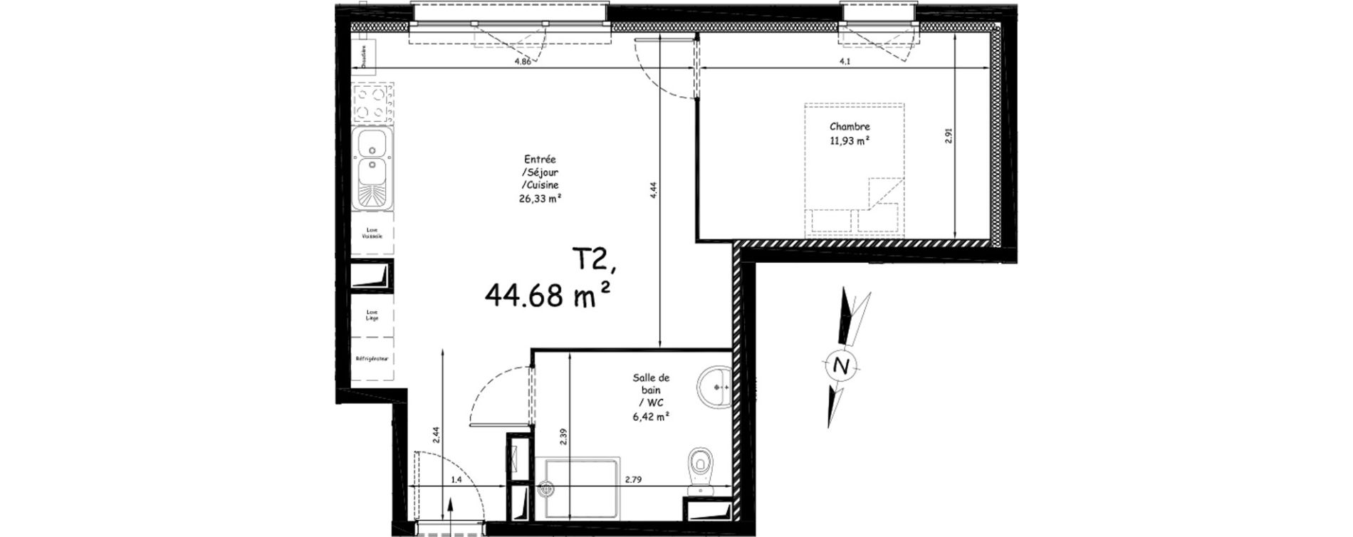 Appartement T2 de 44,68 m2 &agrave; Saint-Nicolas Centre