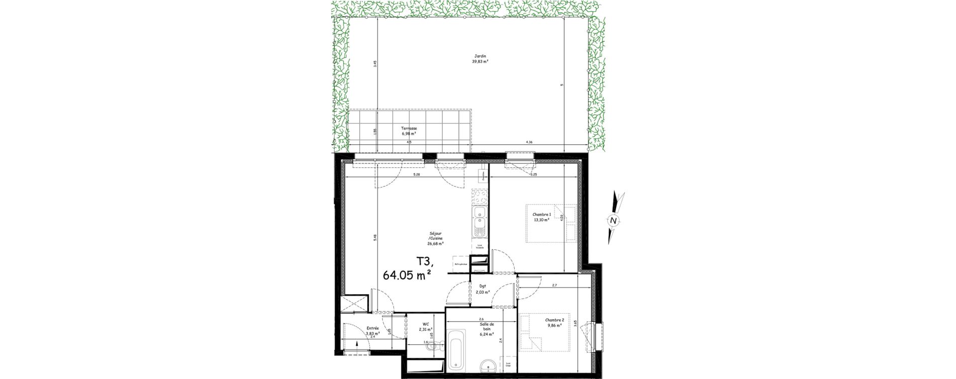 Appartement T3 de 64,05 m2 &agrave; Saint-Nicolas Centre