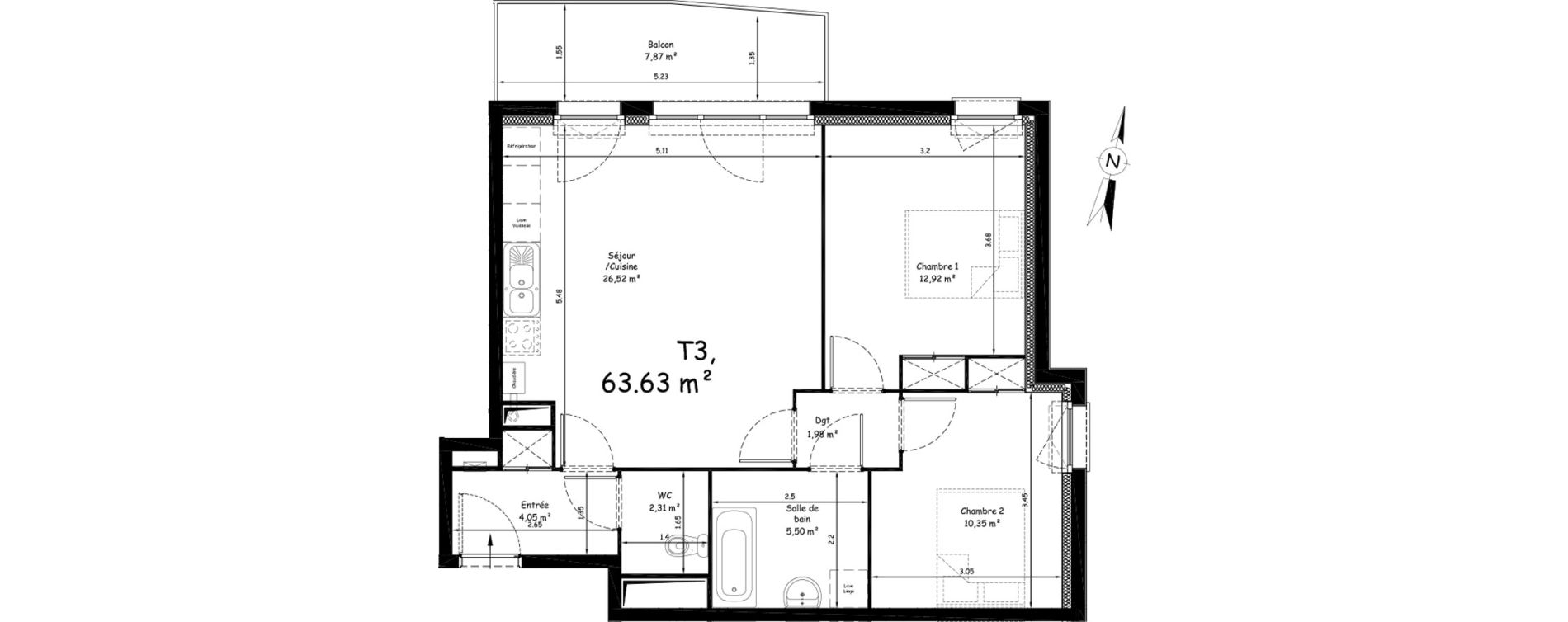 Appartement T3 de 63,63 m2 &agrave; Saint-Nicolas Centre