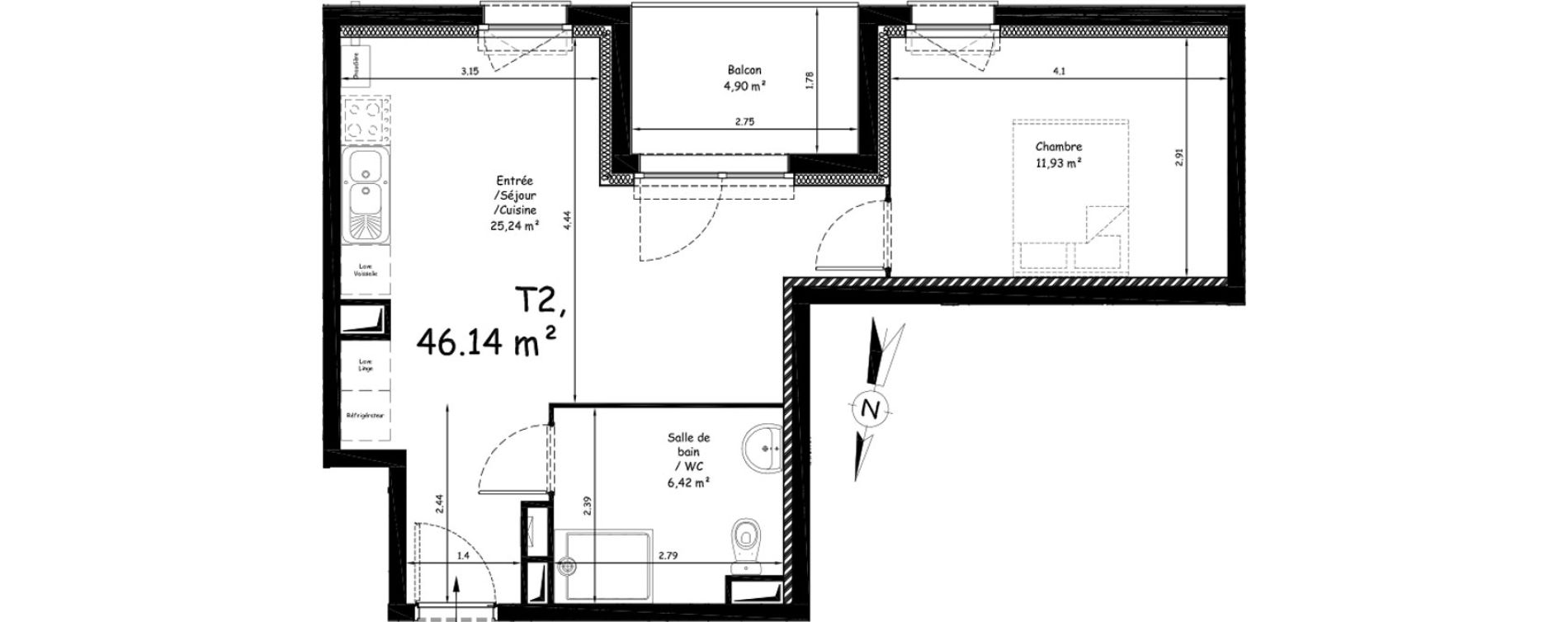 Appartement T2 de 46,14 m2 &agrave; Saint-Nicolas Centre