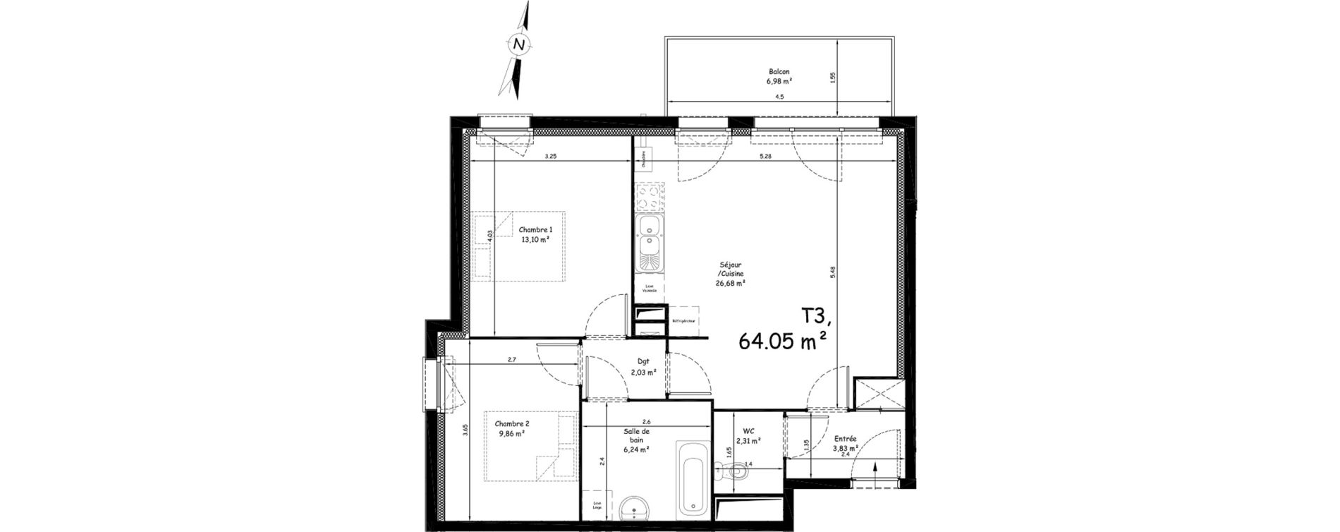 Appartement T3 de 64,05 m2 &agrave; Saint-Nicolas Centre