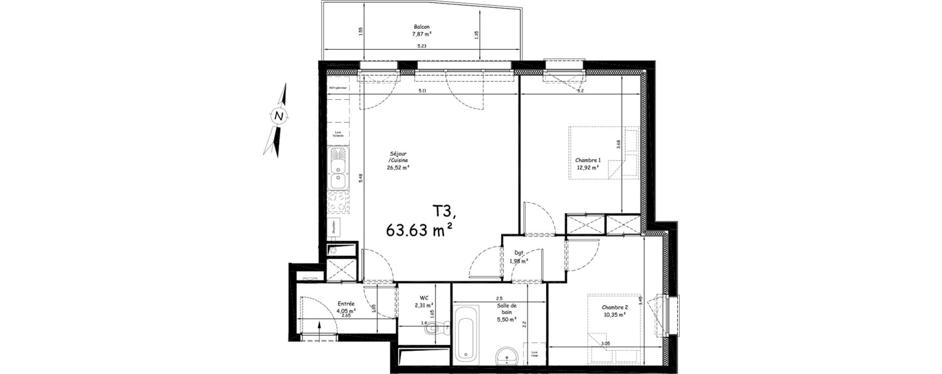 Appartement T3 de 63,63 m2 &agrave; Saint-Nicolas Centre