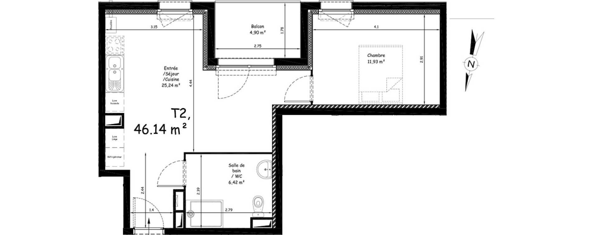 Appartement T2 de 46,14 m2 &agrave; Saint-Nicolas Centre