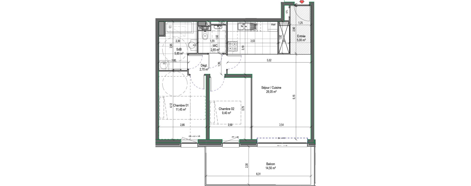 Appartement T3 de 63,10 m2 &agrave; Saint-Nicolas Centre