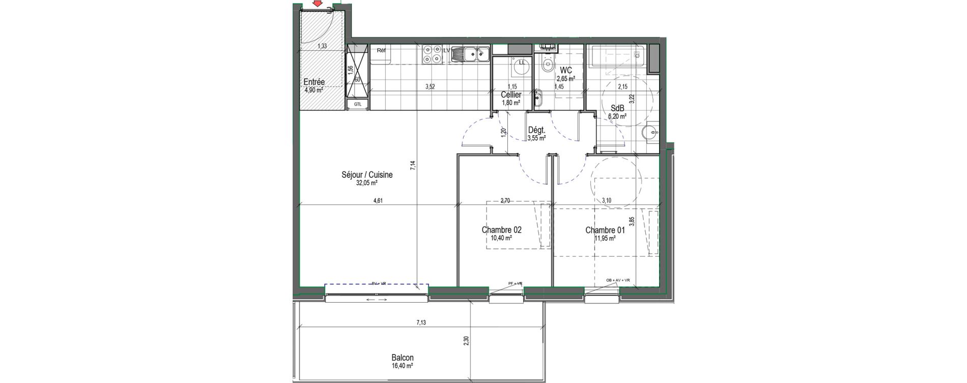 Appartement T3 de 73,55 m2 &agrave; Saint-Nicolas Centre