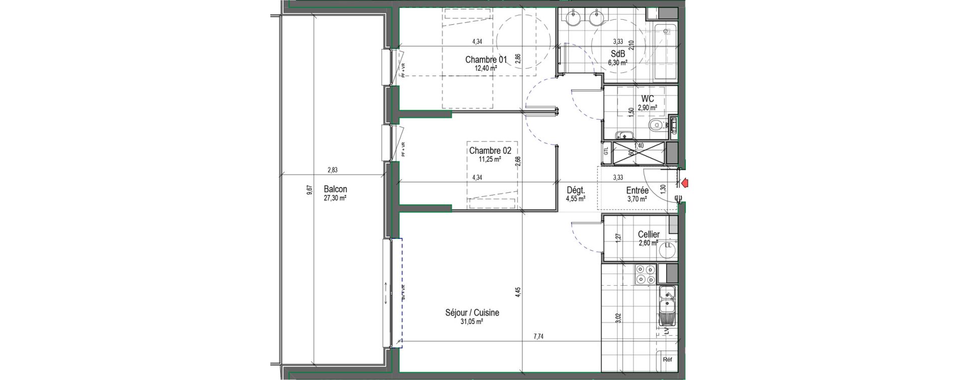 Appartement T3 de 74,75 m2 &agrave; Saint-Nicolas Centre