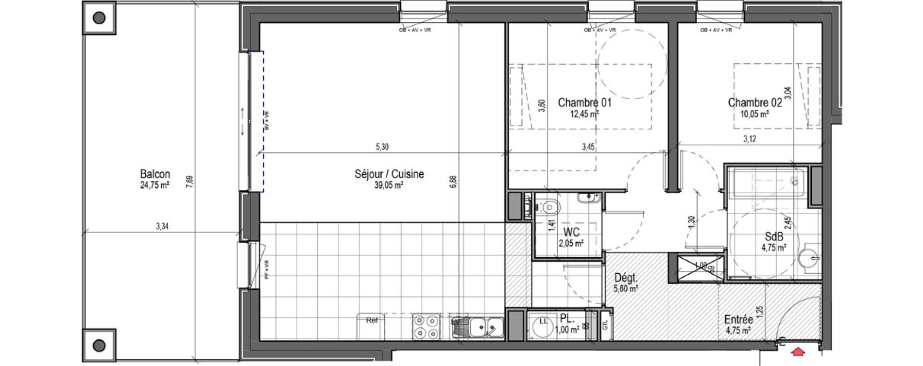 Appartement T3 de 79,90 m2 &agrave; Saint-Nicolas Centre