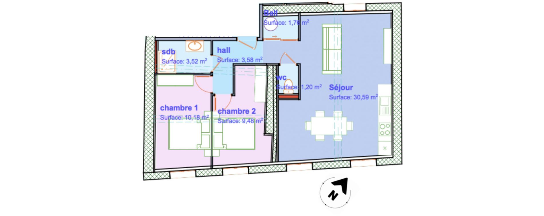 Appartement T3 de 60,31 m2 &agrave; Saint-Omer Centre