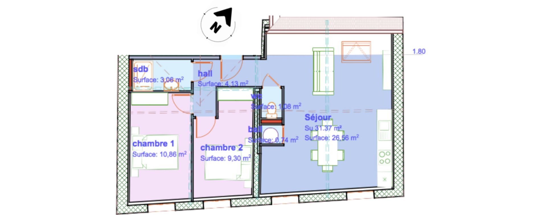 Appartement T3 de 55,73 m2 &agrave; Saint-Omer Centre