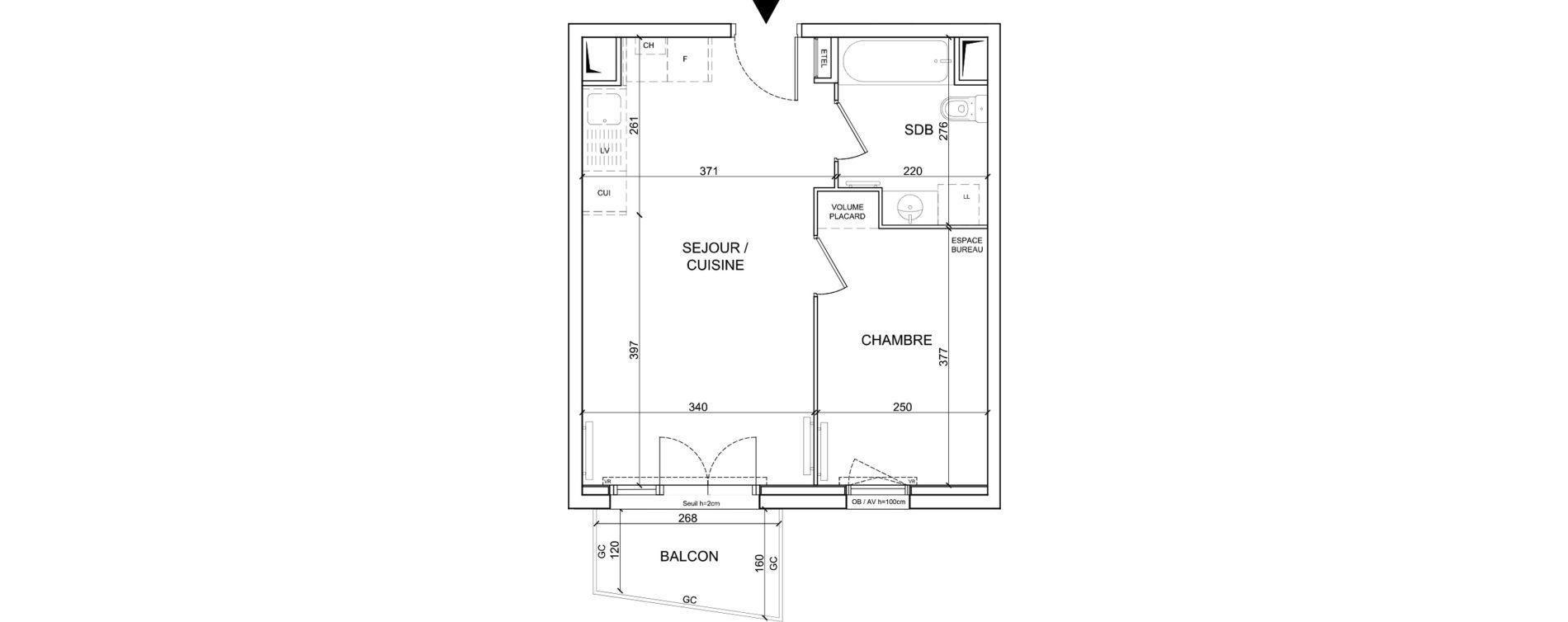 Appartement T2 de 37,90 m2 &agrave; Sainte-Catherine Centre