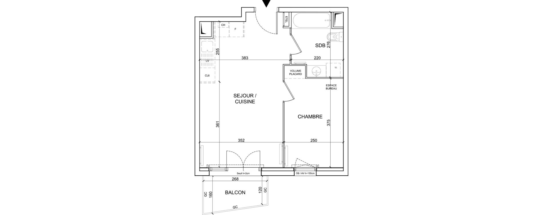 Appartement T2 de 37,80 m2 &agrave; Sainte-Catherine Centre