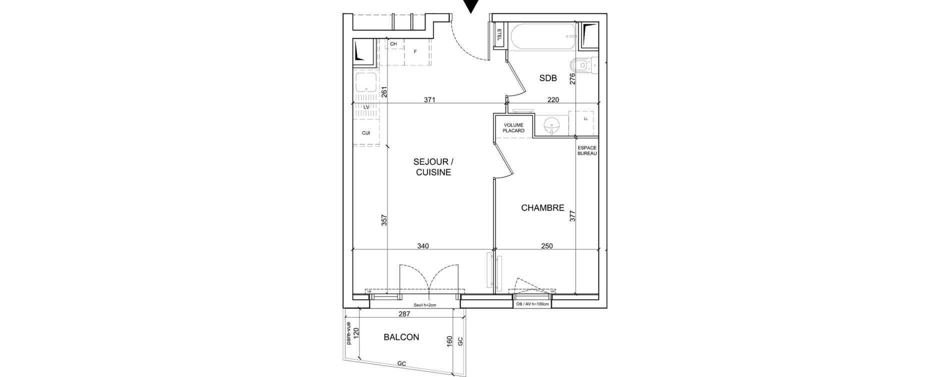 Appartement T2 de 37,00 m2 &agrave; Sainte-Catherine Centre