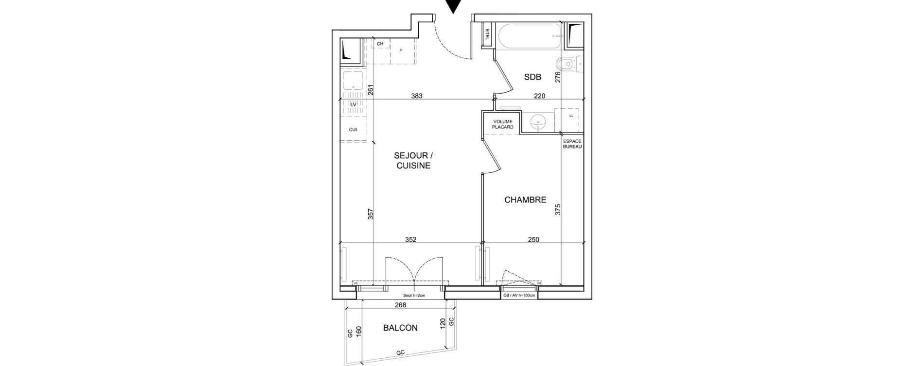 Appartement T2 de 37,90 m2 &agrave; Sainte-Catherine Centre