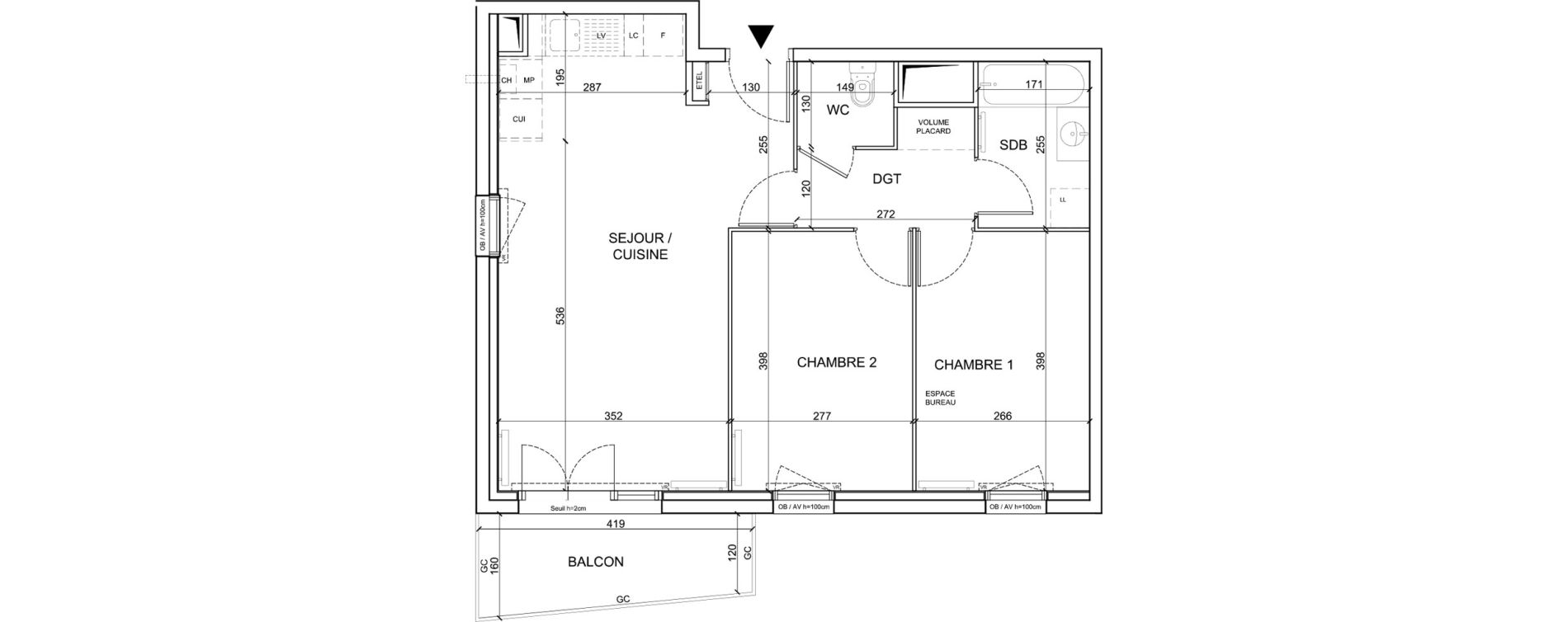 Appartement T3 de 59,20 m2 &agrave; Sainte-Catherine Centre