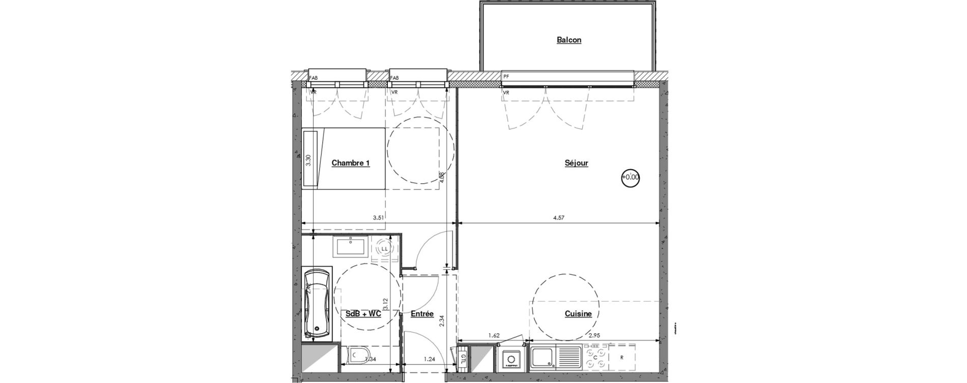 Appartement T2 de 50,26 m2 &agrave; Sainte-Catherine Centre