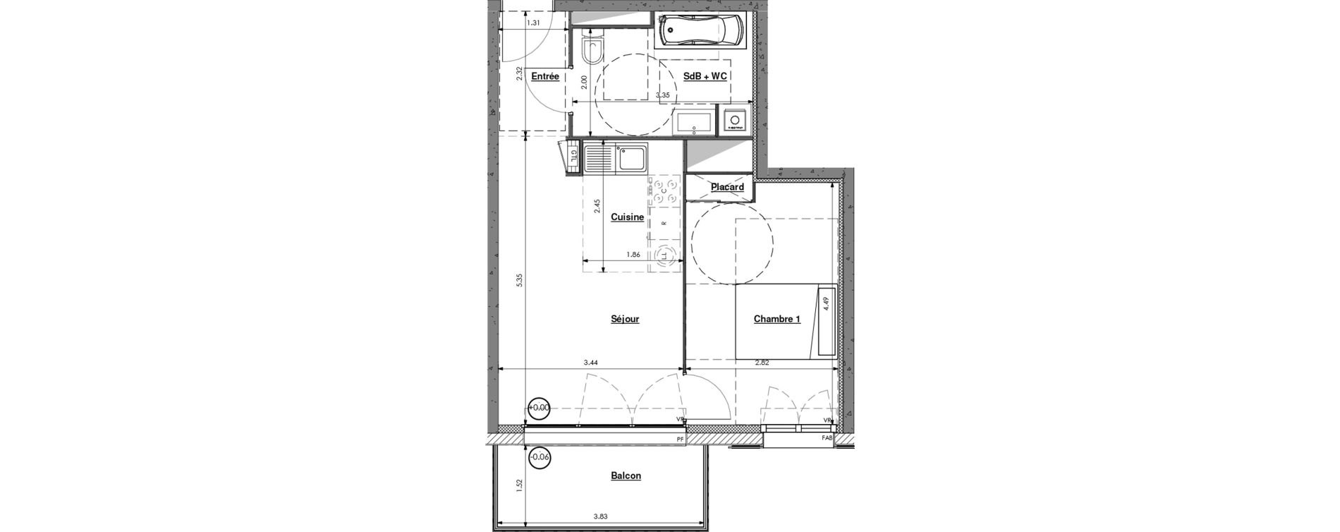 Appartement T2 de 41,14 m2 &agrave; Sainte-Catherine Centre