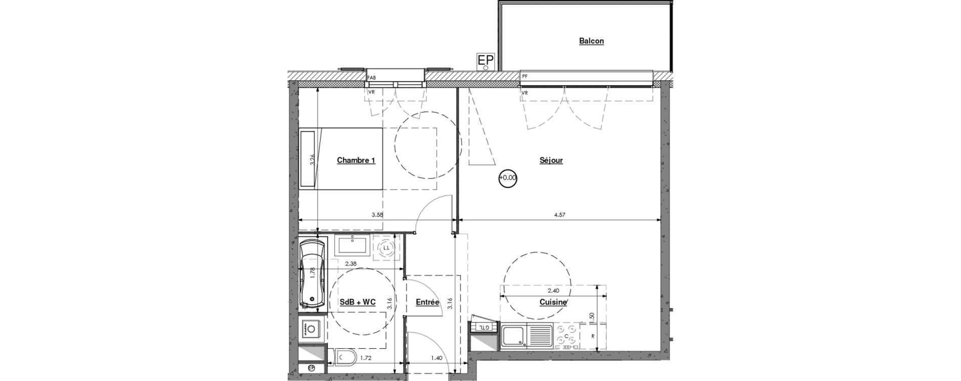 Appartement T2 de 49,35 m2 &agrave; Sainte-Catherine Centre