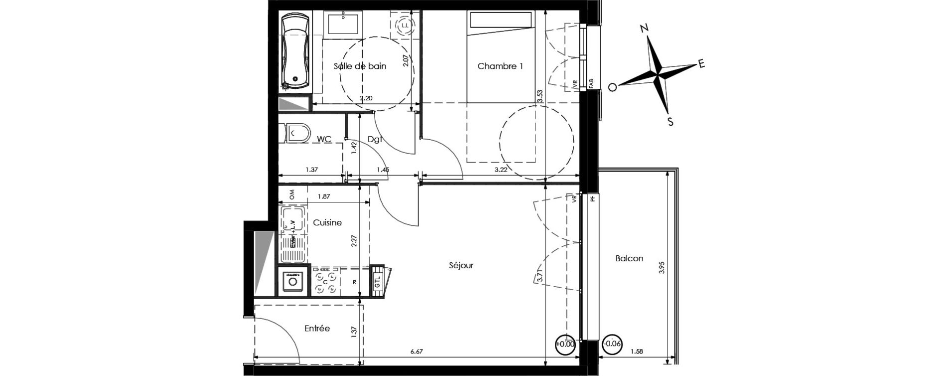 Appartement T2 de 43,90 m2 &agrave; Sainte-Catherine Centre