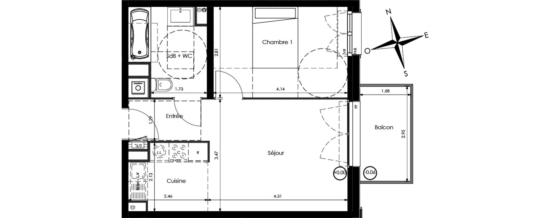 Appartement T2 de 40,17 m2 &agrave; Sainte-Catherine Centre