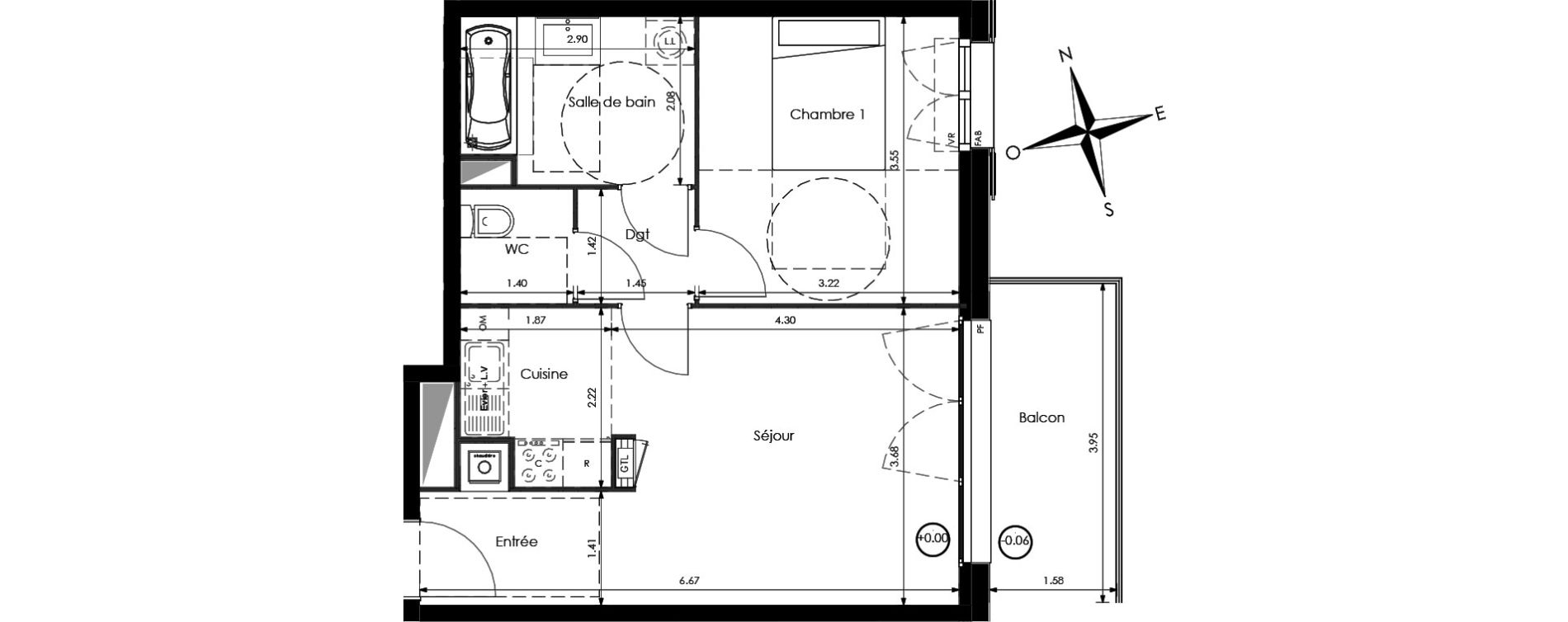 Appartement T2 de 44,30 m2 &agrave; Sainte-Catherine Centre