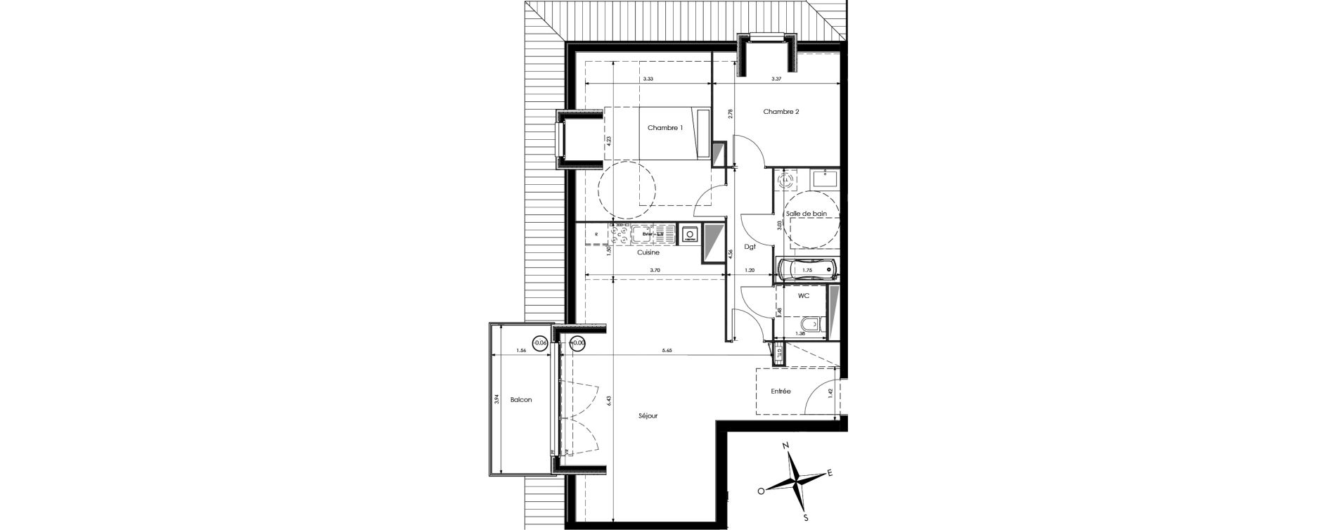 Appartement T3 de 73,54 m2 &agrave; Sainte-Catherine Centre