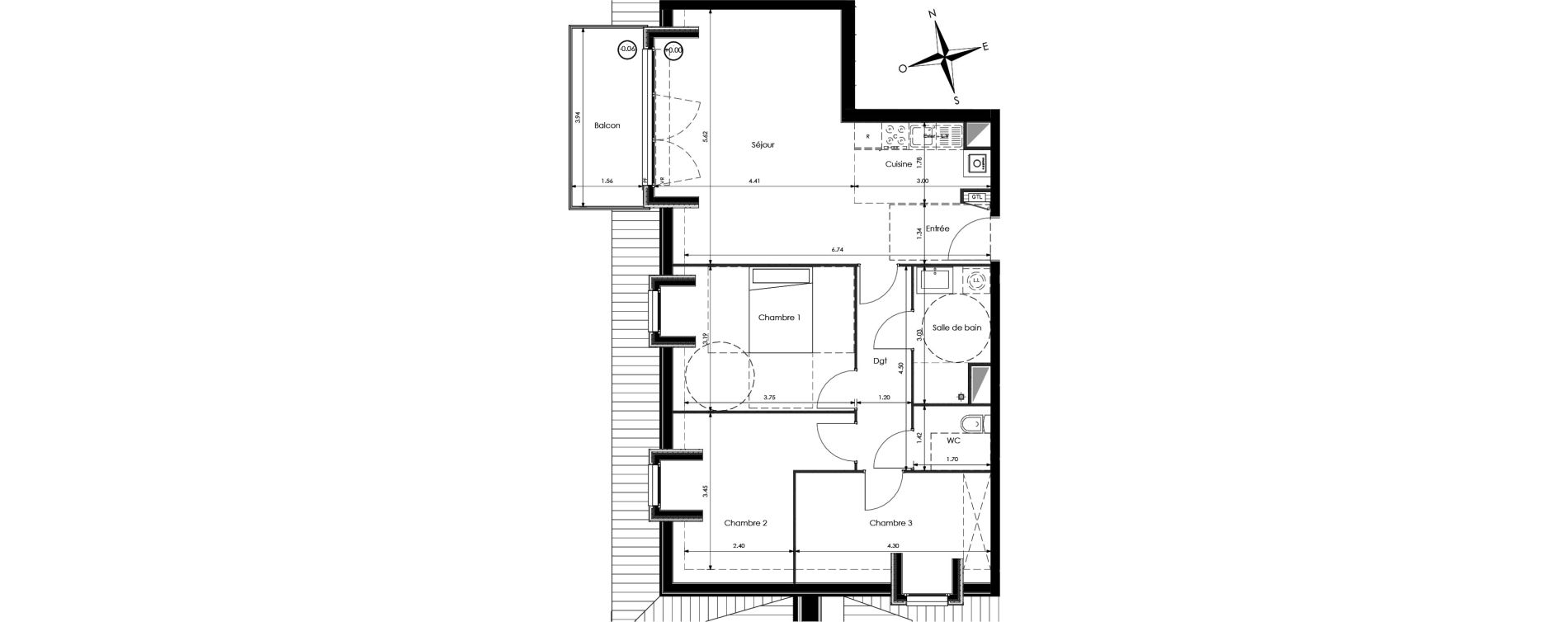 Appartement T4 de 76,37 m2 &agrave; Sainte-Catherine Centre