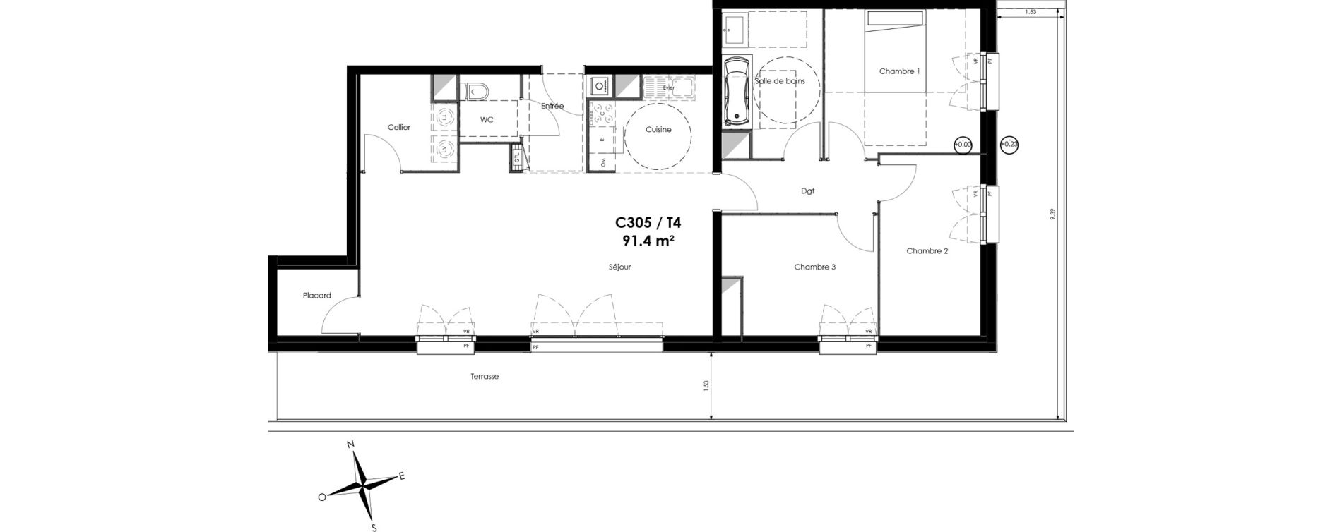 Appartement T4 de 91,40 m2 &agrave; Sainte-Catherine Centre