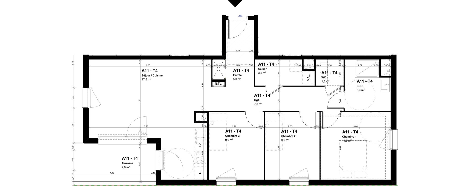 Appartement T4 de 80,80 m2 &agrave; Amiens Intercampus