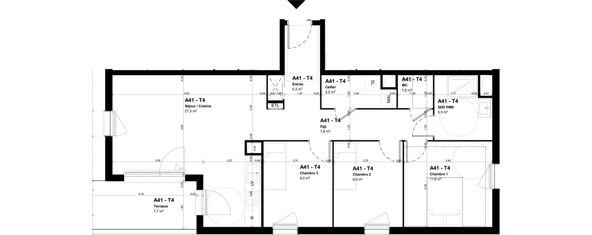 Appartement T4 de 80,80 m2 &agrave; Amiens Intercampus