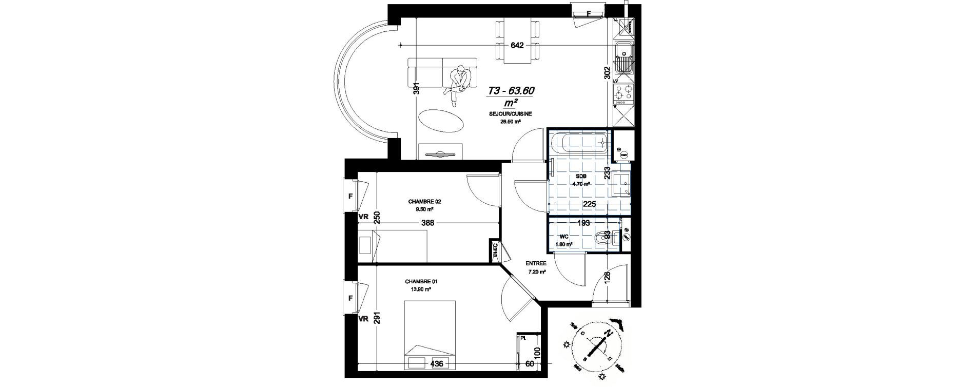 Appartement T3 de 63,60 m2 &agrave; Amiens Monti&egrave;res