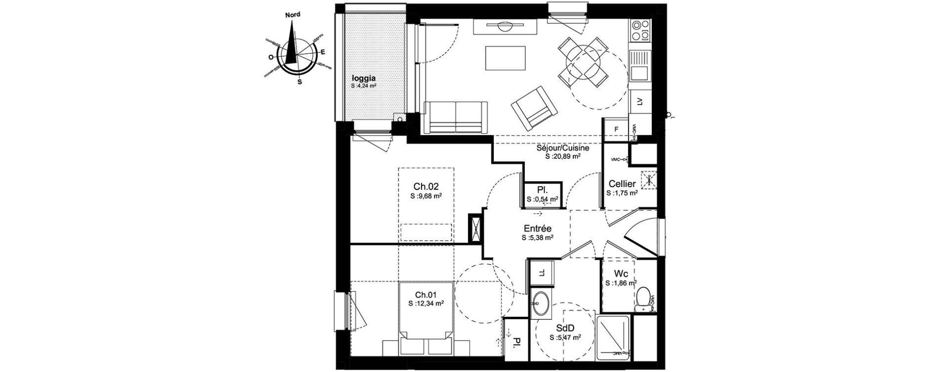 Appartement T3 de 57,91 m2 &agrave; Amiens La vall&eacute;e