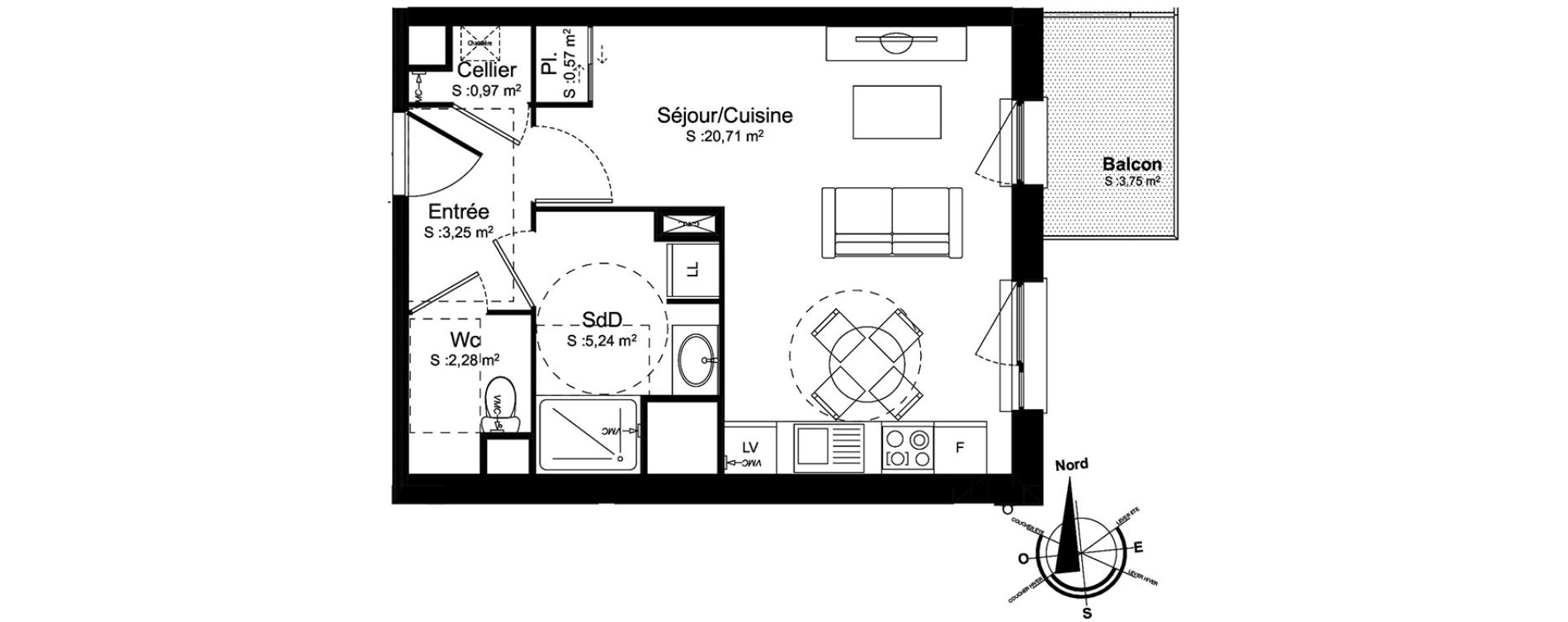 Appartement T1 de 33,02 m2 &agrave; Amiens La vall&eacute;e