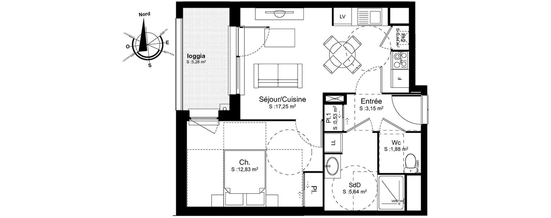 Appartement T2 de 41,72 m2 &agrave; Amiens La vall&eacute;e