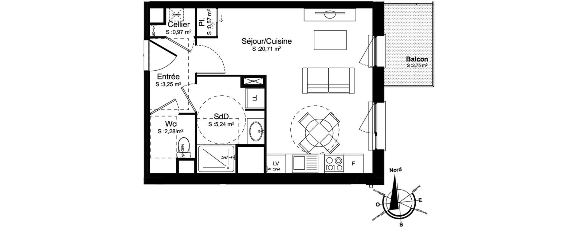 Appartement T1 de 33,02 m2 &agrave; Amiens La vall&eacute;e