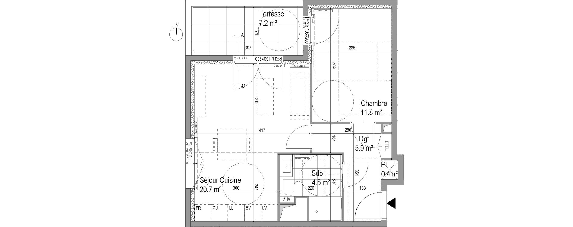 Appartement T2 de 43,30 m2 &agrave; Amiens Intercampus