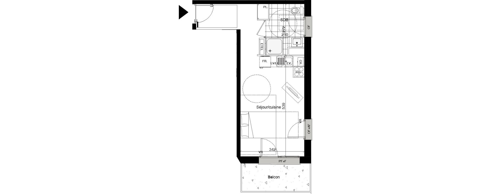 Appartement T1 de 30,28 m2 &agrave; Amiens Saint honore - jeanne d arc