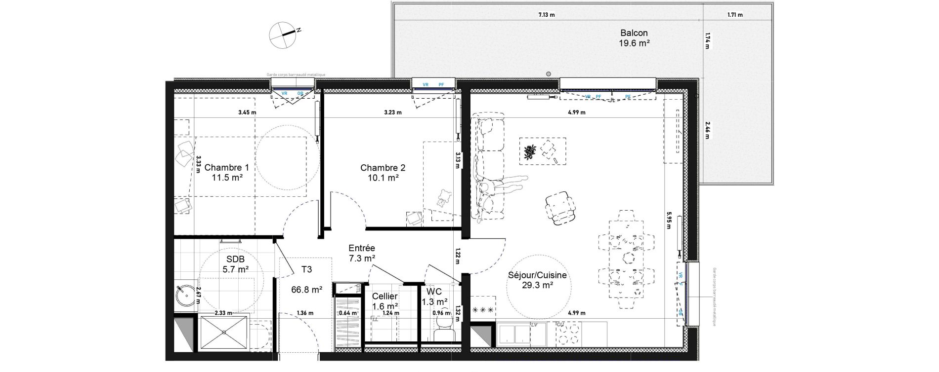 Appartement T3 de 66,80 m2 &agrave; Amiens La vall&eacute;e