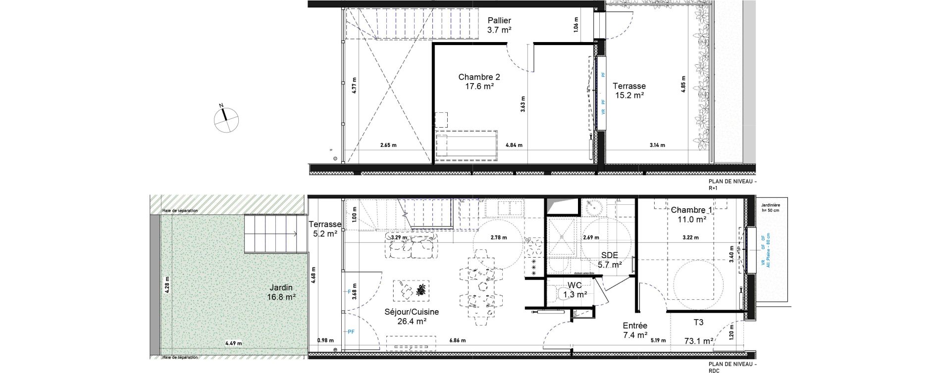 Duplex T3 de 73,10 m2 &agrave; Amiens La vall&eacute;e