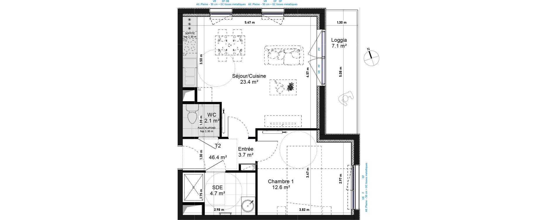 Appartement T2 de 46,40 m2 &agrave; Amiens La vall&eacute;e